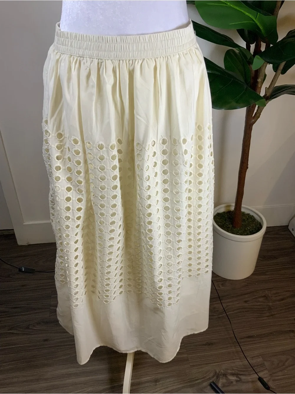 Jennifer n Grace Cream Eyelet Maxi Skirt with Elastic Waist